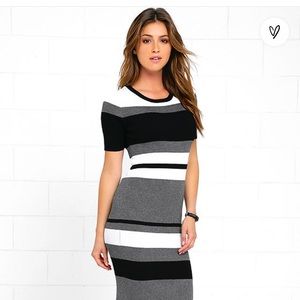 Olive & Oak This Love Black Striped Midi Sweater Dress